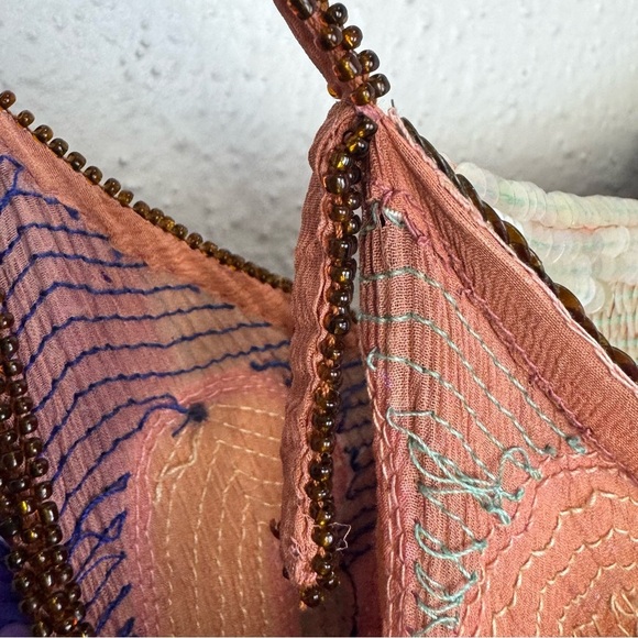 Vintage 100% Silk Y2K Babydoll Top Size XL Beaded Sequin Boho Fairy Festival - Picture 9 of 10